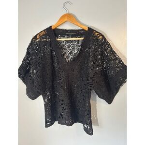 White House Black Market Lace Top V-Neck‎ Short Sleeve Blouse Size S